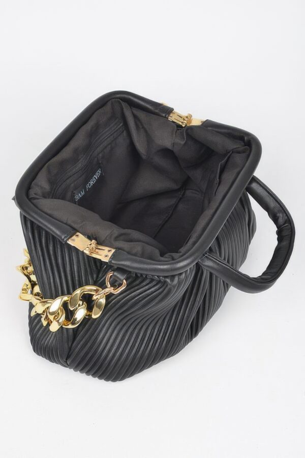 Pleated Faux Leather Top-Handle Bag – Structured Design