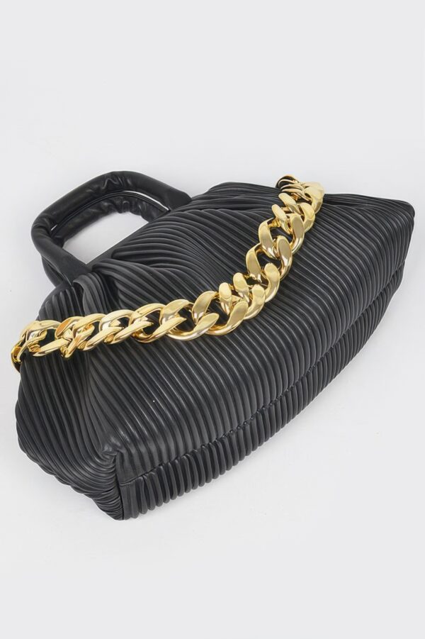 Pleated Faux Leather Top-Handle Bag – Structured Design