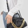 Pleated Faux Leather Top-Handle Bag – Structured Design