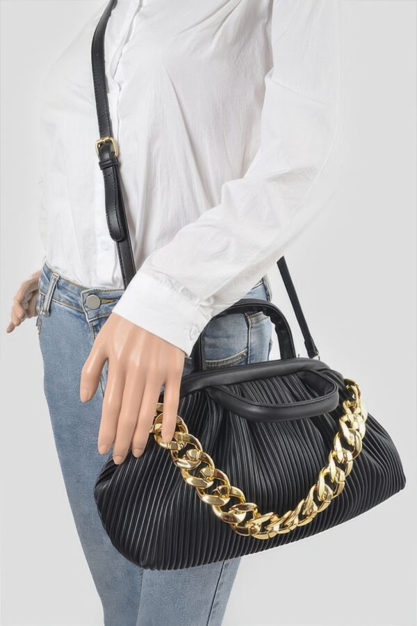 Pleated Faux Leather Top-Handle Bag – Structured Design