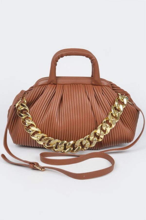Pleated Faux Leather Top-Handle Bag – Structured Design