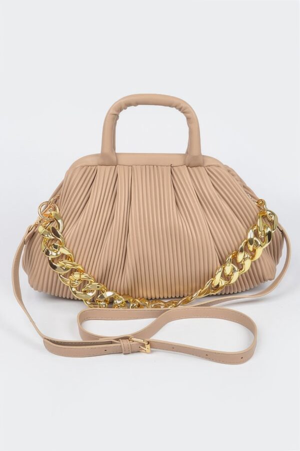 Pleated Faux Leather Top-Handle Bag – Structured Design