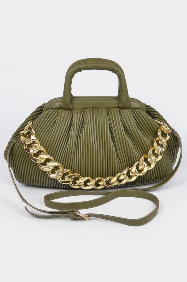Pleated Faux Leather Top-Handle Bag – Structured Design