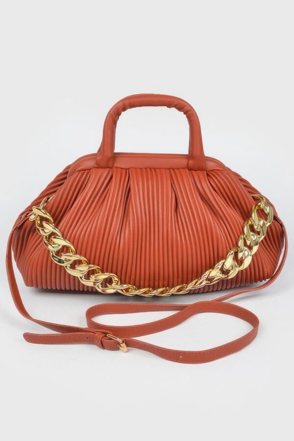 Pleated Faux Leather Top-Handle Bag – Structured Design