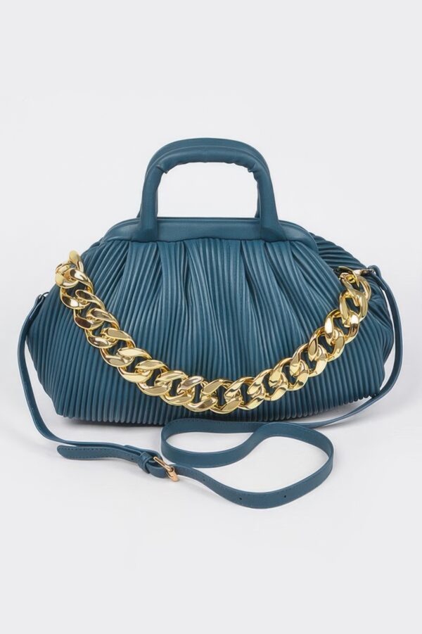 Pleated Faux Leather Top-Handle Bag – Structured Design