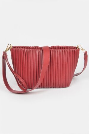 Pleated Faux Leather Compact Handbag