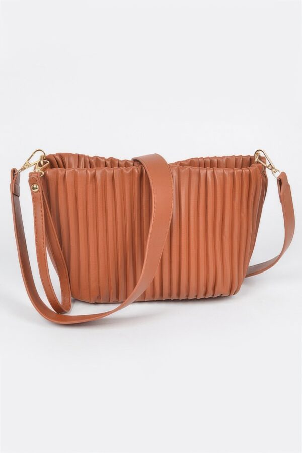 Pleated Faux Leather Compact Handbag
