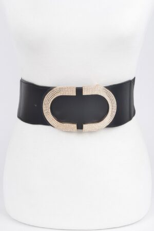 Rhinestone Buckle Stretch Belt – Wide 3-inch