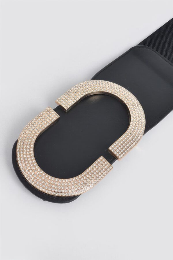 Rhinestone Buckle Stretch Belt – Wide 3-inch