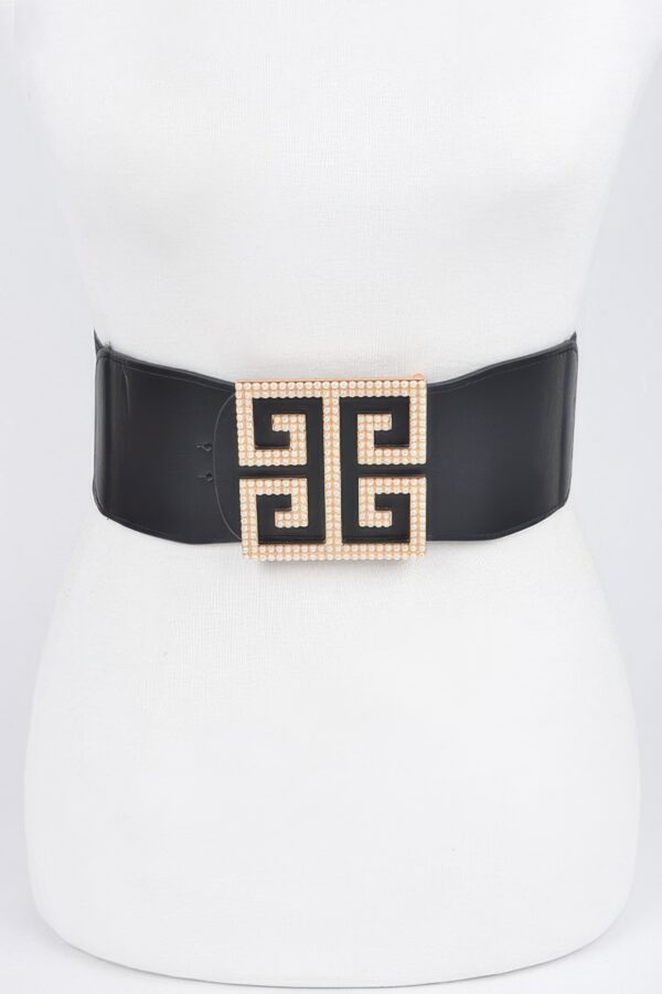 Faux Pearl Buckle Wide Stretch Belt – Structured Accent