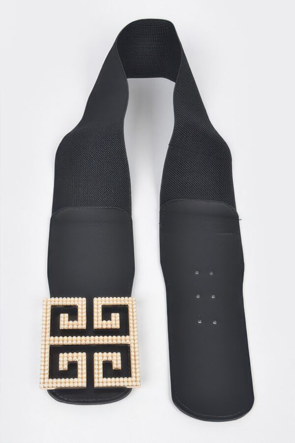Faux Pearl Buckle Wide Stretch Belt – Structured Accent
