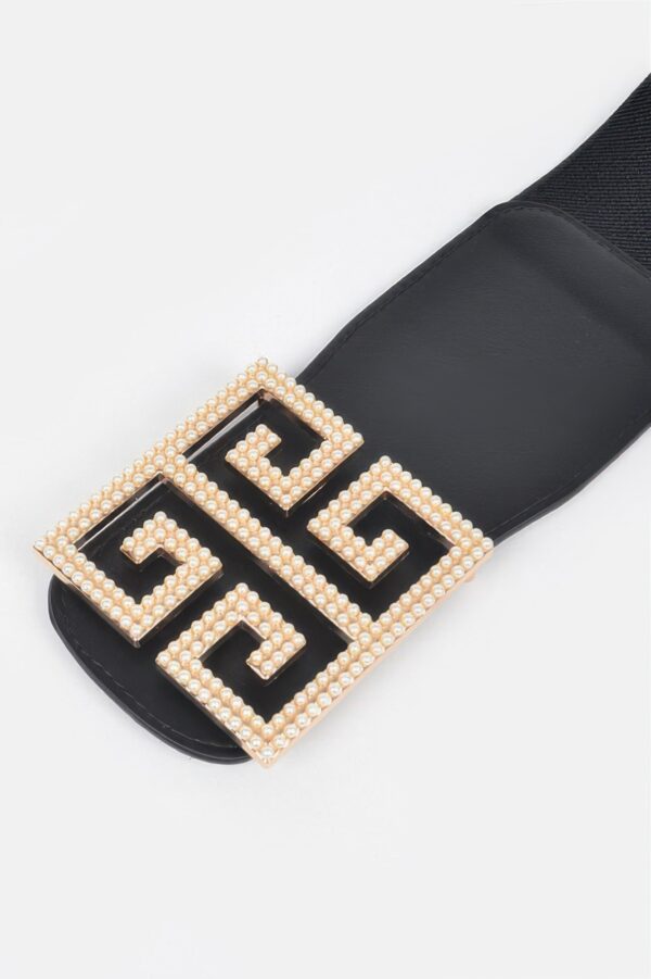 Faux Pearl Buckle Wide Stretch Belt – Structured Accent