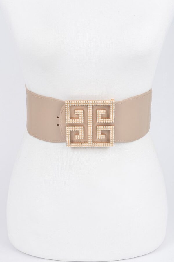 Faux Pearl Buckle Wide Stretch Belt – Structured Accent