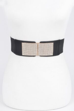 Rhinestone Stretch Belt with Metal Buckle – 2.25-inch Wide
