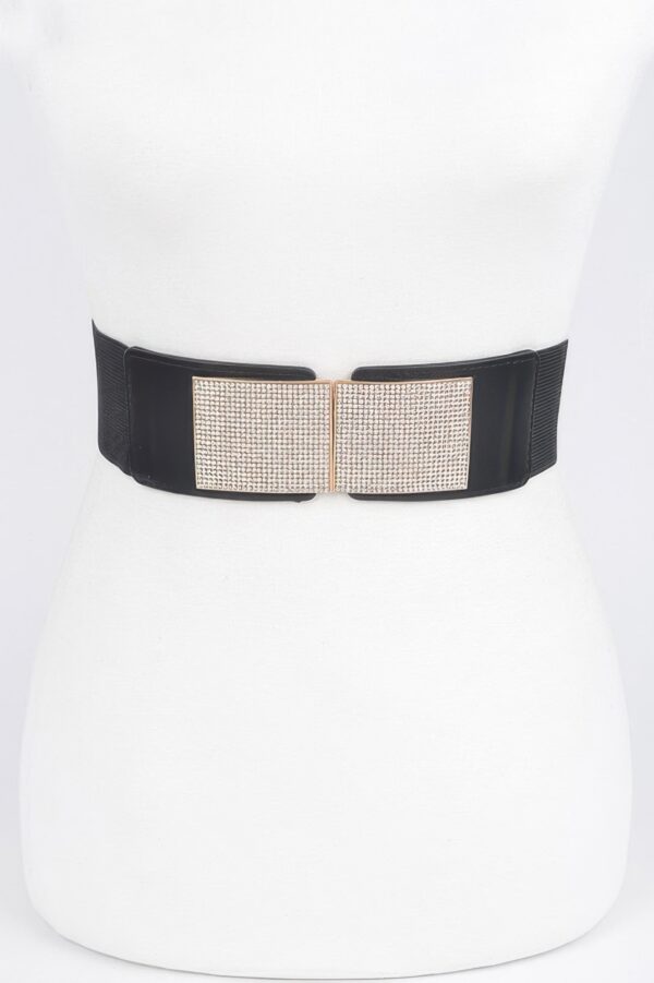 Rhinestone Stretch Belt with Metal Buckle – 2.25-inch Wide