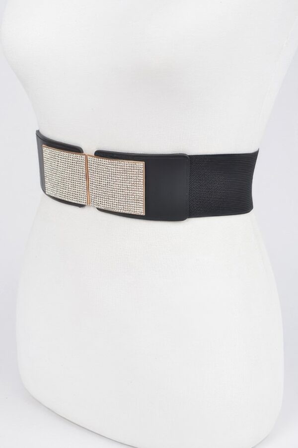 Rhinestone Stretch Belt with Metal Buckle – 2.25-inch Wide