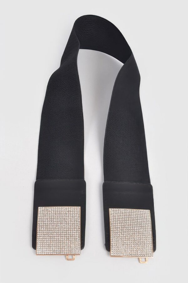 Rhinestone Stretch Belt with Metal Buckle – 2.25-inch Wide