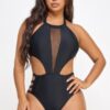 Calista Mesh-Front One-Piece Swimsuit with Strappy Sides