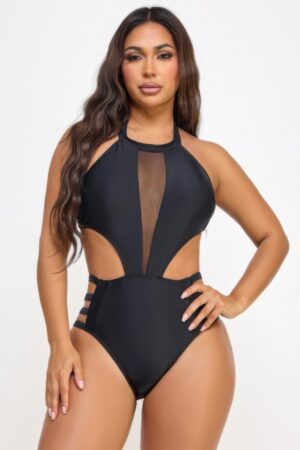 Calista Mesh-Front One-Piece Swimsuit with Strappy Sides