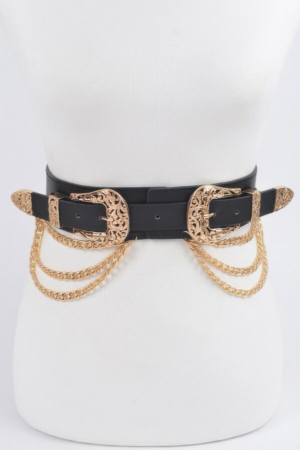 Layered Mixed-Metal Chain Stretch Belt – Structured Waist