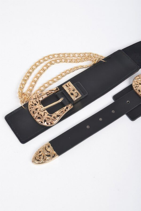 Layered Mixed-Metal Chain Stretch Belt – Structured Waist