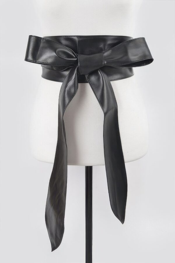 Wide Faux Leather Kimono Wrap Belt – Structured Waist Tie