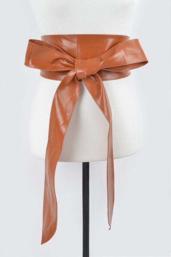 Wide Faux Leather Kimono Wrap Belt – Structured Waist Tie