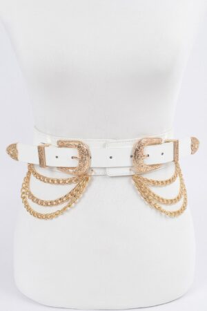 Double Buckle Belt with Chain Details – Polyurethane & Iron