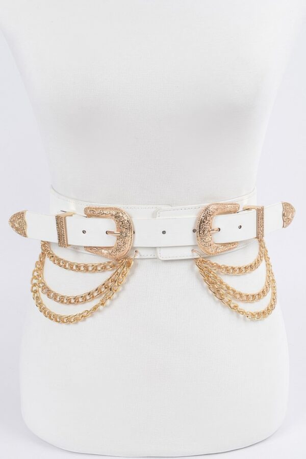Double Buckle Belt with Chain Details – Polyurethane & Iron