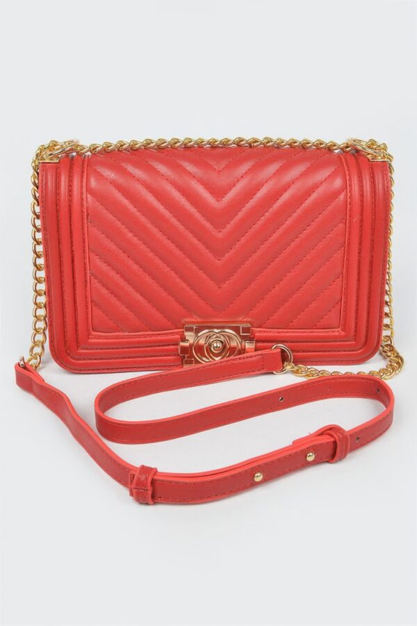 Quilted Chain Shoulder Bag with Mixed Metal Accents