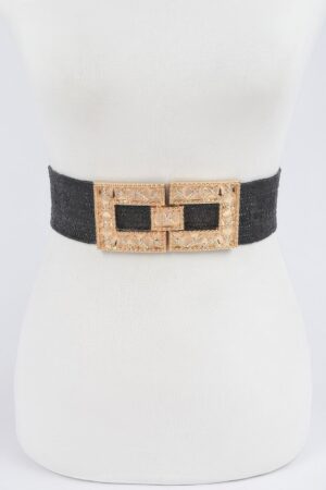 Plus Size Stretch Straw Belt with Rhinestone Buckle