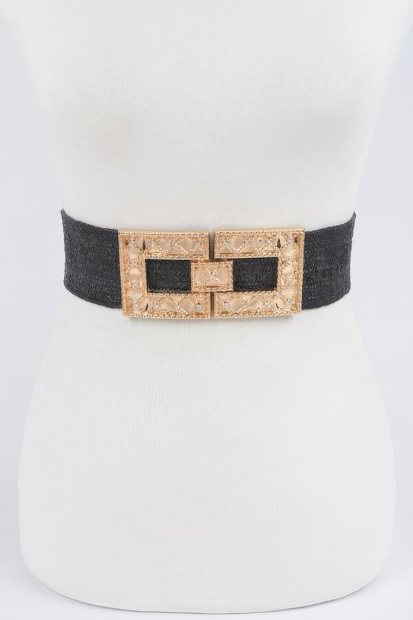 Plus Size Stretch Straw Belt with Rhinestone Buckle