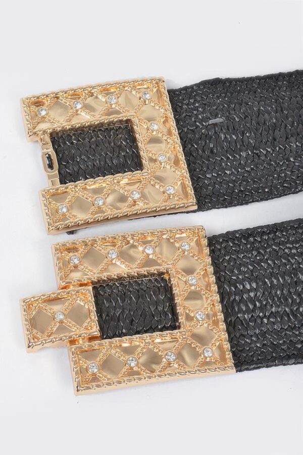 Plus Size Stretch Straw Belt with Rhinestone Buckle