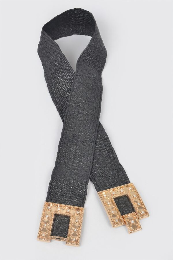 Plus Size Stretch Straw Belt with Rhinestone Buckle