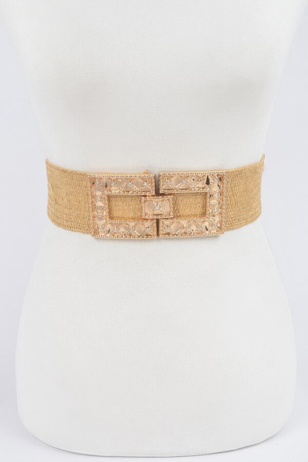Plus Size Stretch Straw Belt with Rhinestone Buckle