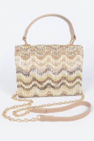Faux Straw Top-Handle Flap Bag – Compact Textured Handbag
