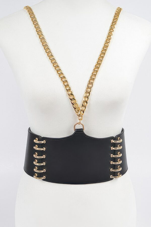 Plus-Size Faux Leather Wide Belt with Chain