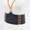 Plus-Size Faux Leather Wide Belt with Chain
