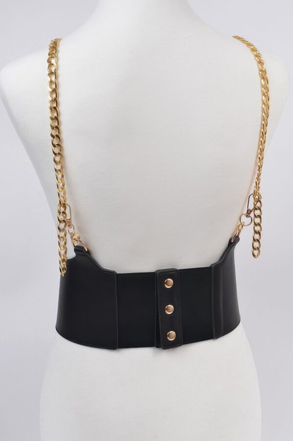 Plus-Size Faux Leather Wide Belt with Chain