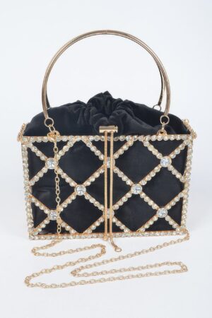 Structured Rhinestone Metal-Frame Clutch for Evening