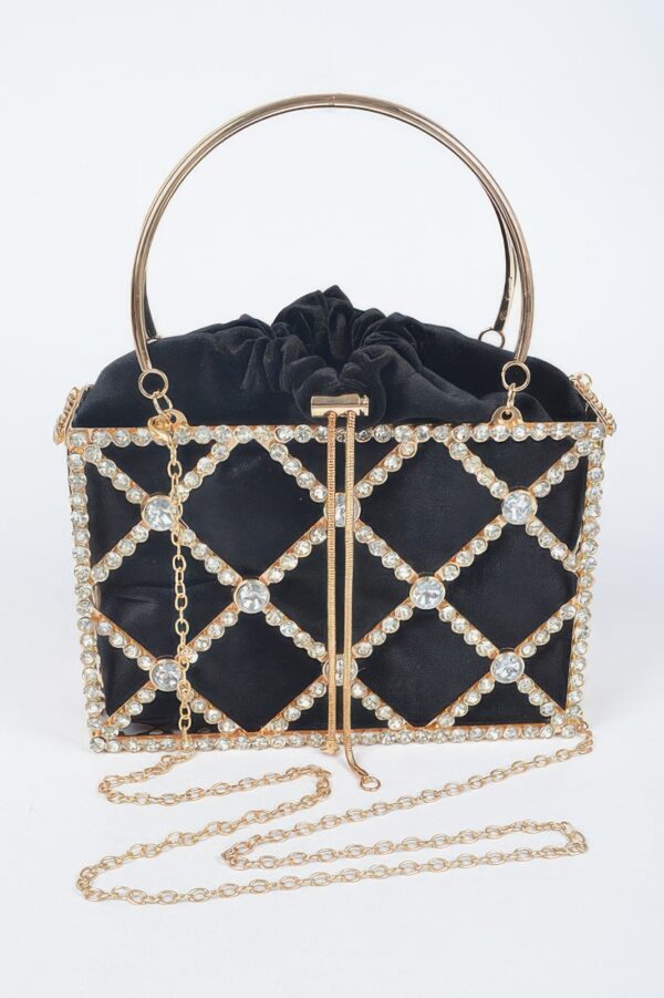 Structured Rhinestone Metal-Frame Clutch for Evening