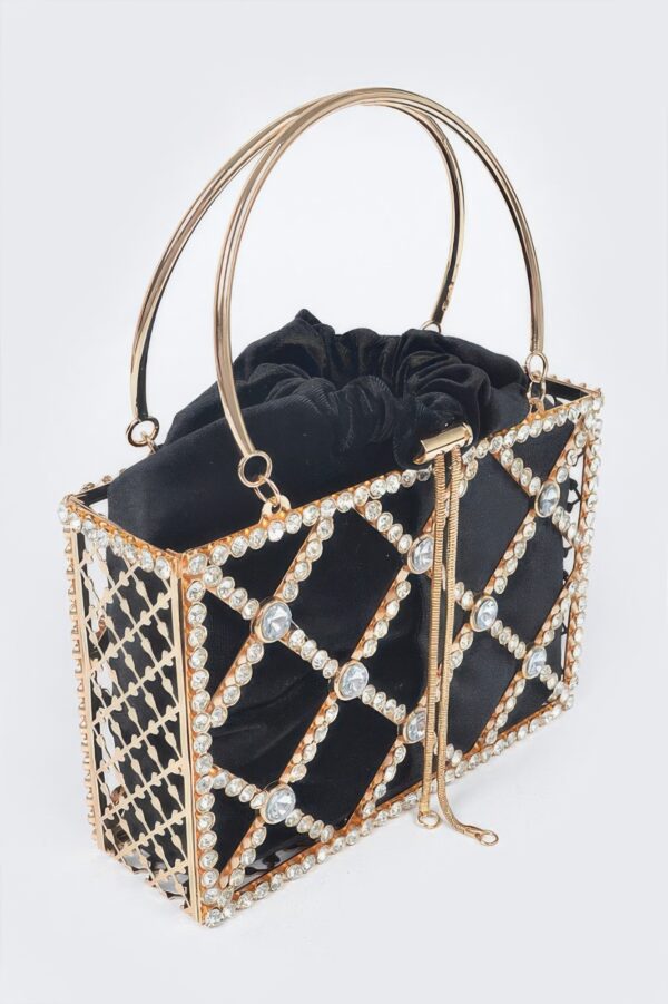 Structured Rhinestone Metal-Frame Clutch for Evening