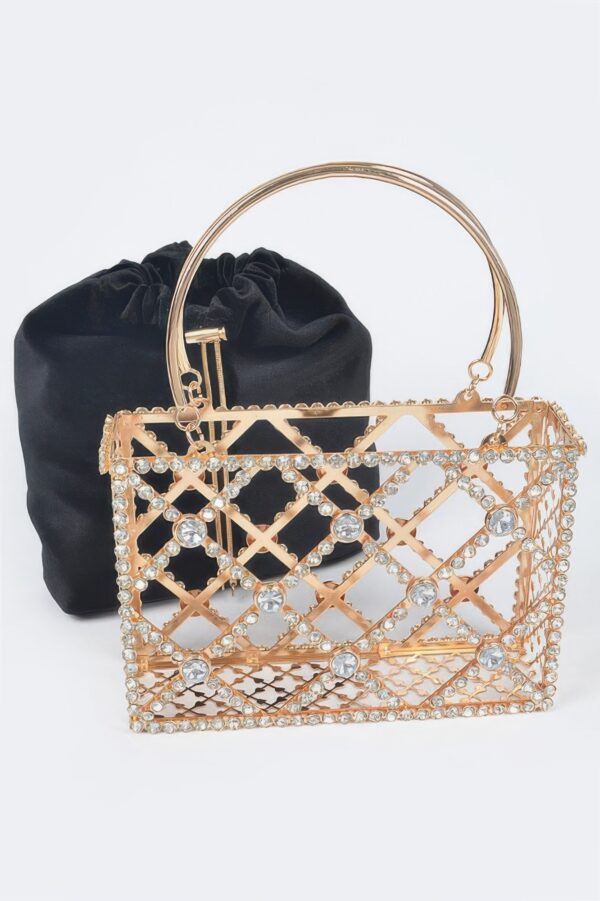 Structured Rhinestone Metal-Frame Clutch for Evening