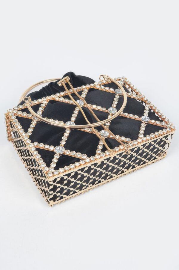 Structured Rhinestone Metal-Frame Clutch for Evening