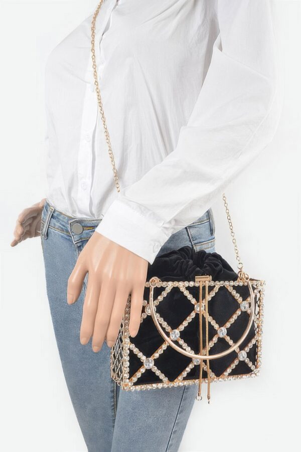 Structured Rhinestone Metal-Frame Clutch for Evening