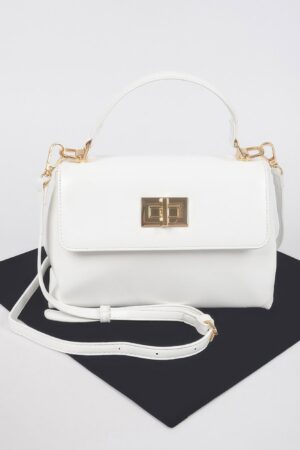 Faux Leather Flap Bag – Structured PU with Metal Accents
