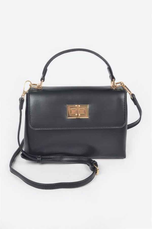 Faux Leather Flap Bag – Structured PU with Metal Accents