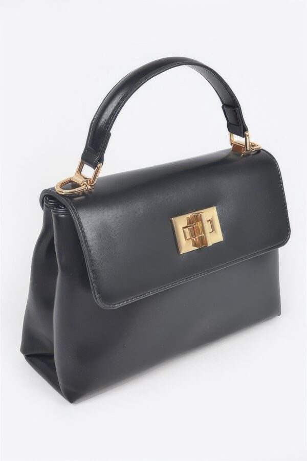 Faux Leather Flap Bag – Structured PU with Metal Accents