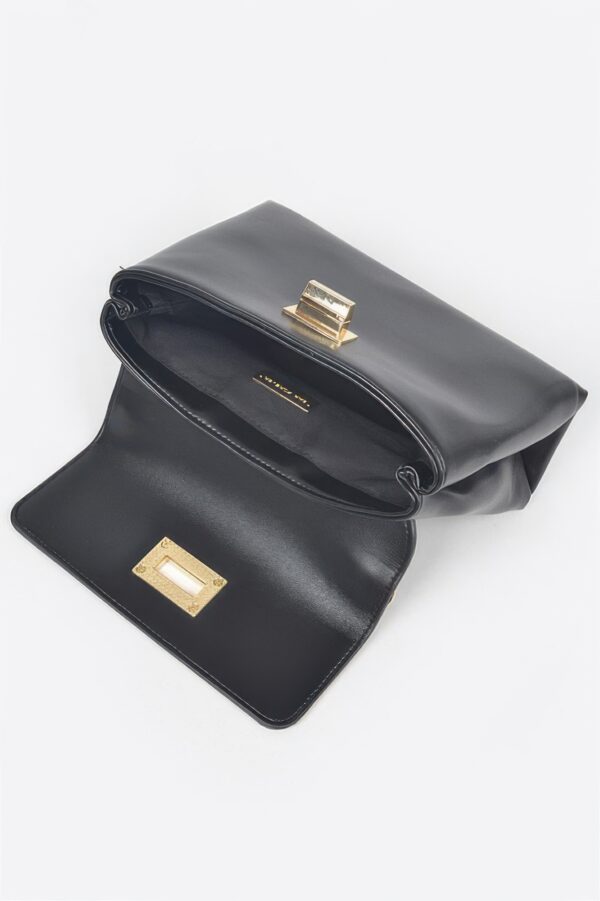 Faux Leather Flap Bag – Structured PU with Metal Accents