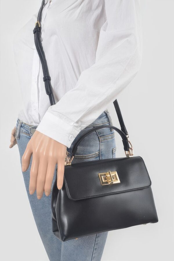 Faux Leather Flap Bag – Structured PU with Metal Accents